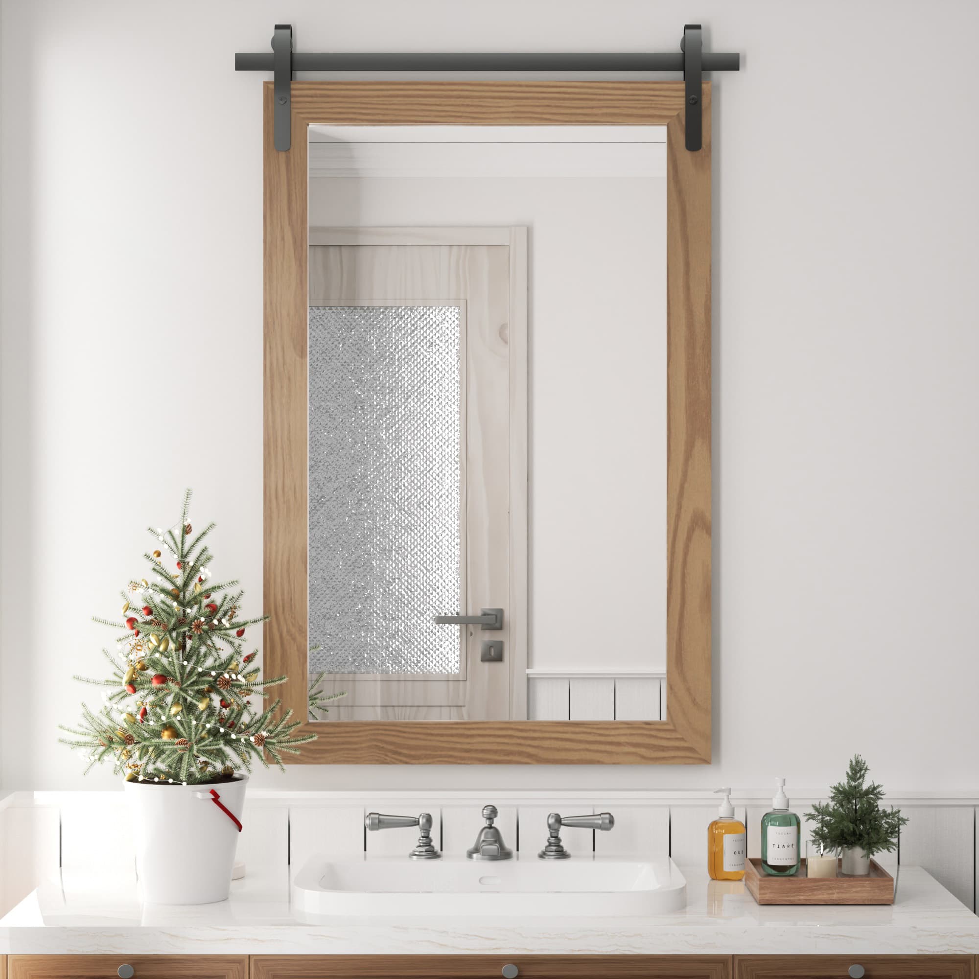 PAIHOME - Wood Wall Mirror Waterproof Modern Farmhouse Accent Rectangular Bathroom Mirror Bedroom Living Room Decor Mirror - Brown - 24"x36"