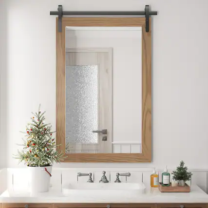 Front. PAIHOME - Wood Wall Mirror Waterproof Modern Farmhouse Accent Rectangular Bathroom Mirror Bedroom Living Room Decor Mirror - Brown - 24"x36".