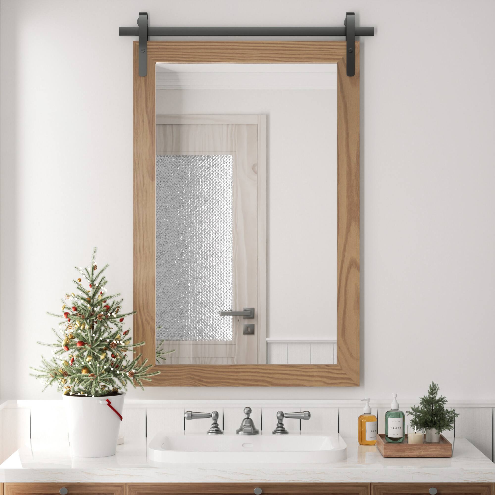 PAIHOME - Wood Wall Mirror Waterproof Modern Farmhouse Accent Rectangular Bathroom Mirror Bedroom Living Room Decor Mirror - Brown - 24"x36"
