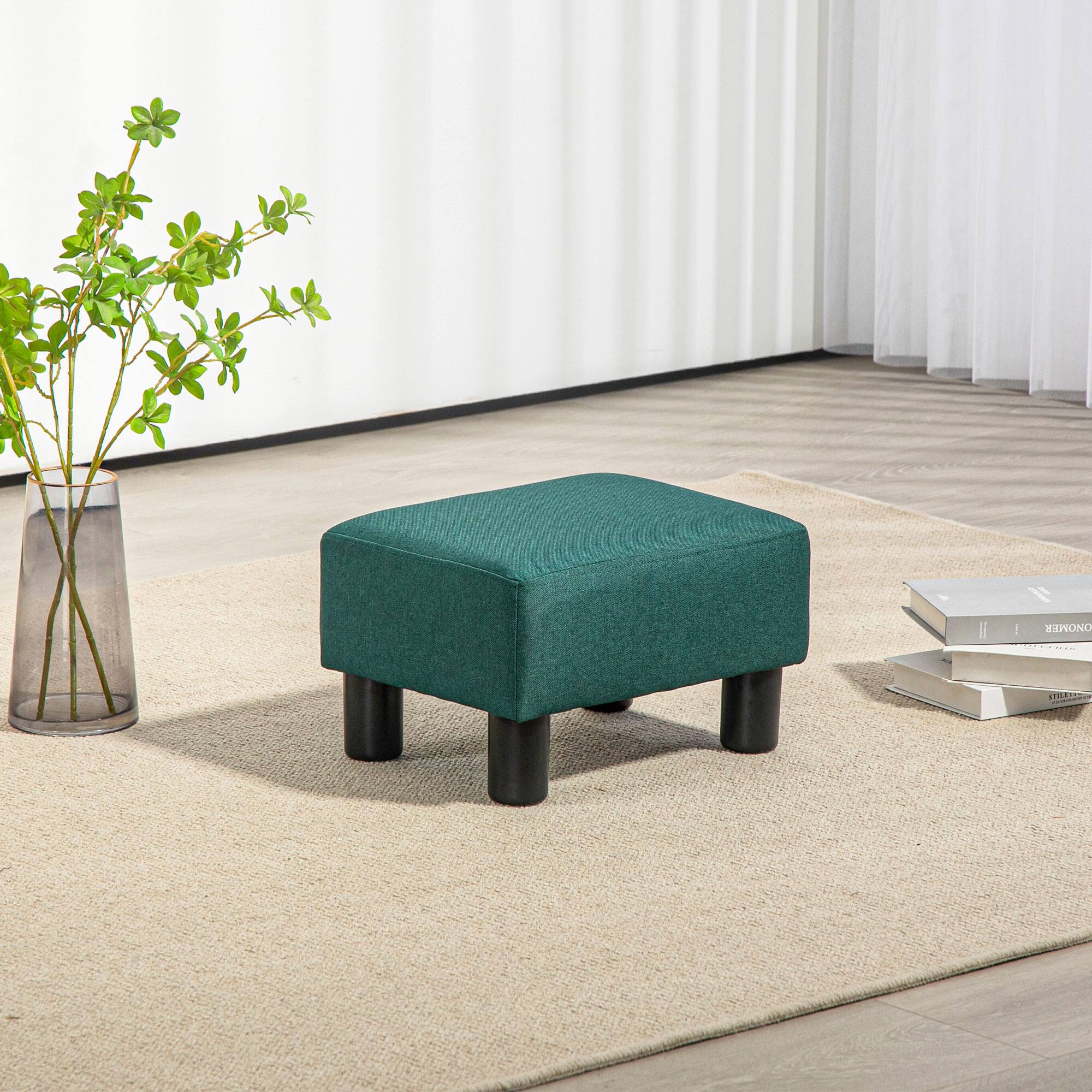 Alt View 8. Homcom - Ottoman Foot Rest, Small Foot Stool with Linen Fabric Upholstery and Plastic Legs, Cube Ottoman for Living Room - Green.