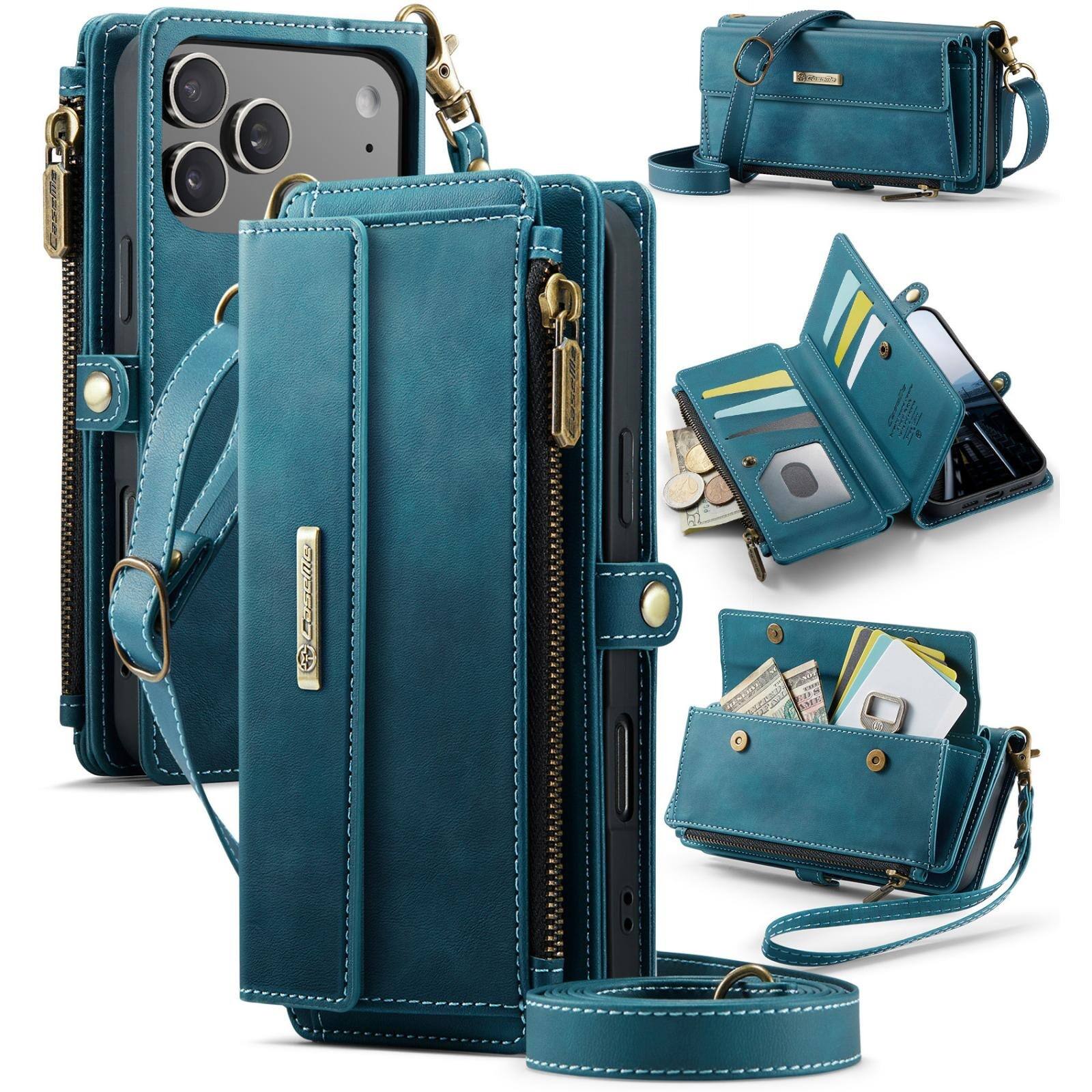 UUCOVER - Folio Wallet Case for Apple iPhone 17 Pro Max with RFID Blocking Card Slots Cash Holder, Zipper Pocket, Crossbody Strap - Green