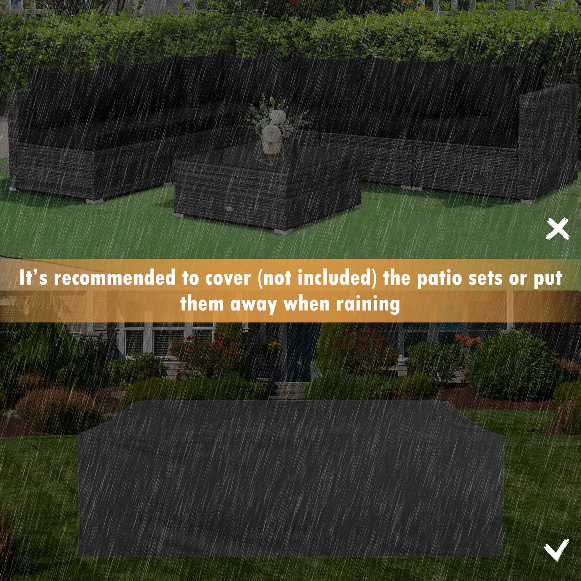 It's recommended to cover (not included) the patio sets or put them away when raining