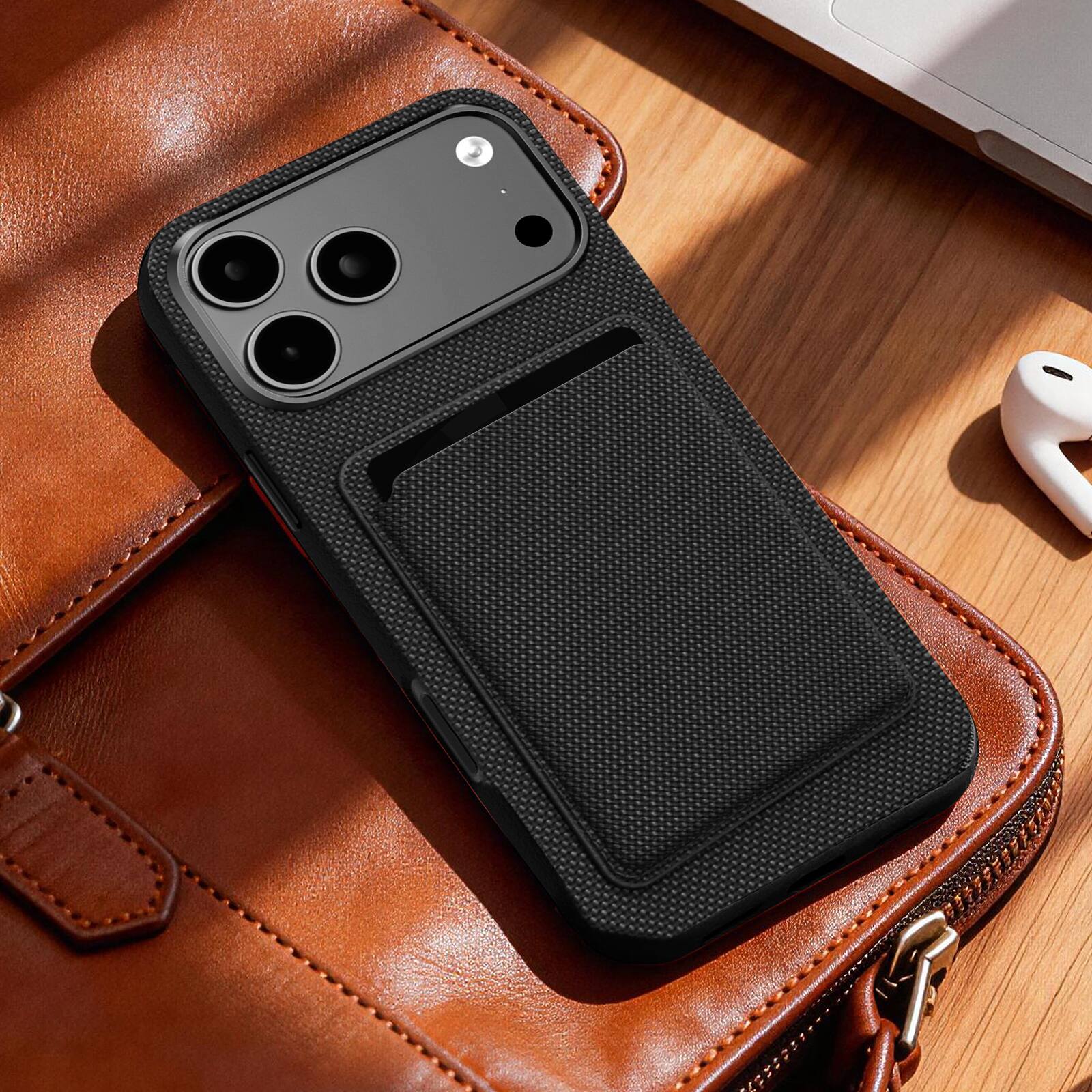 Alt View 6. Dteck - 2-in-1 Wallet Case for Apple iPhone 17 Pro Max, Slim Shockproof Fabric Hybrid Cover with Magnetic Card Holder - Black.