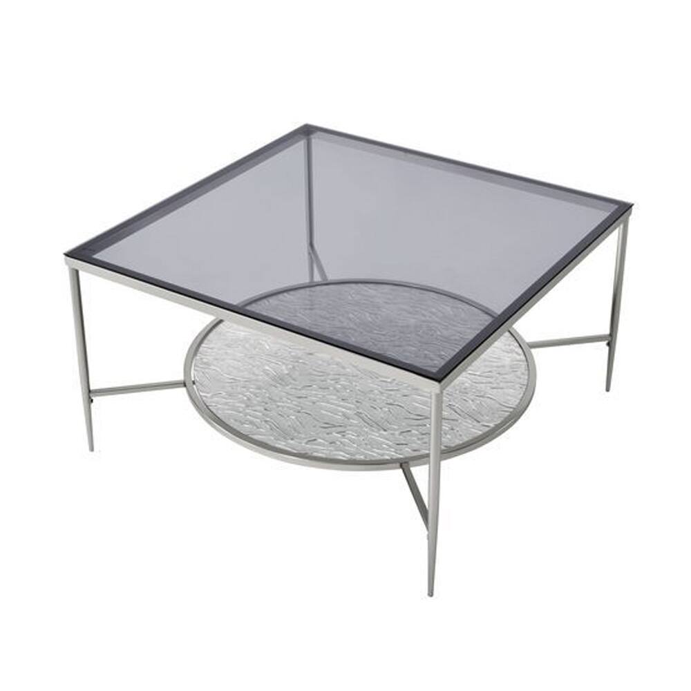Alt View 2. Manhattan Lane - Coffee Table with Textured Round Shelf - Silver.