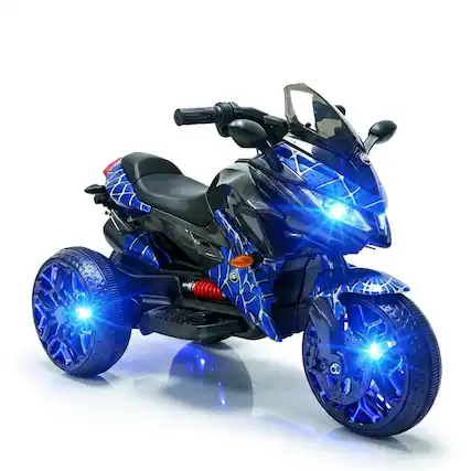 Front. Boyel Living - 3+ Kids 12V Blue Electric Motorcycle with Training Wheels Clutch-Free Hand Twist Throttle For Gift - Blue.