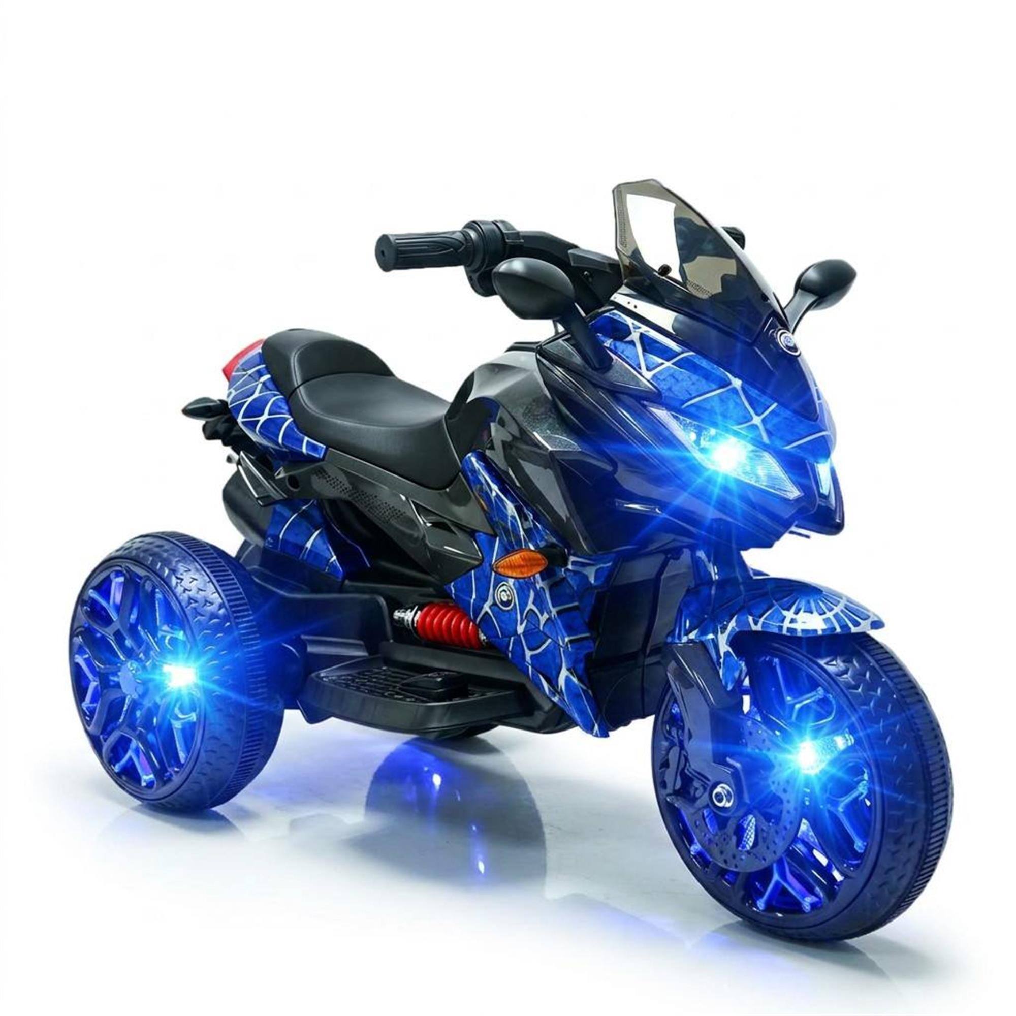 Front. Boyel Living - 3+ Kids 12V Blue Electric Motorcycle with Training Wheels Clutch-Free Hand Twist Throttle For Gift - Blue.