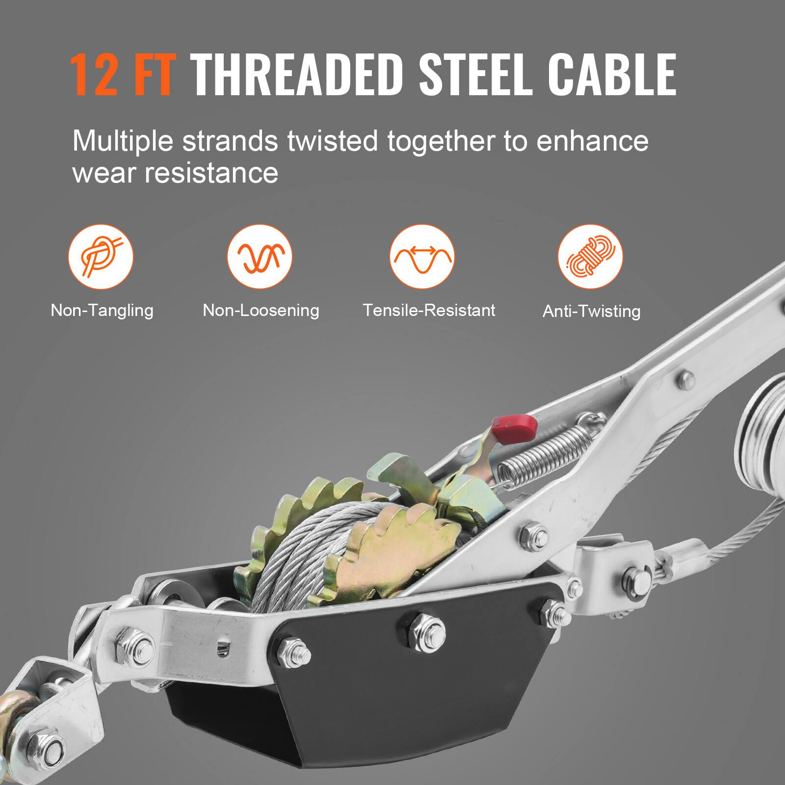12 FT THREADED STEEL CABLE

Multiple strands twisted together to enhance wear resistance

- Non-Tangling
- Non-Loosening
- Tensile-Resistant
- Anti-Twisting