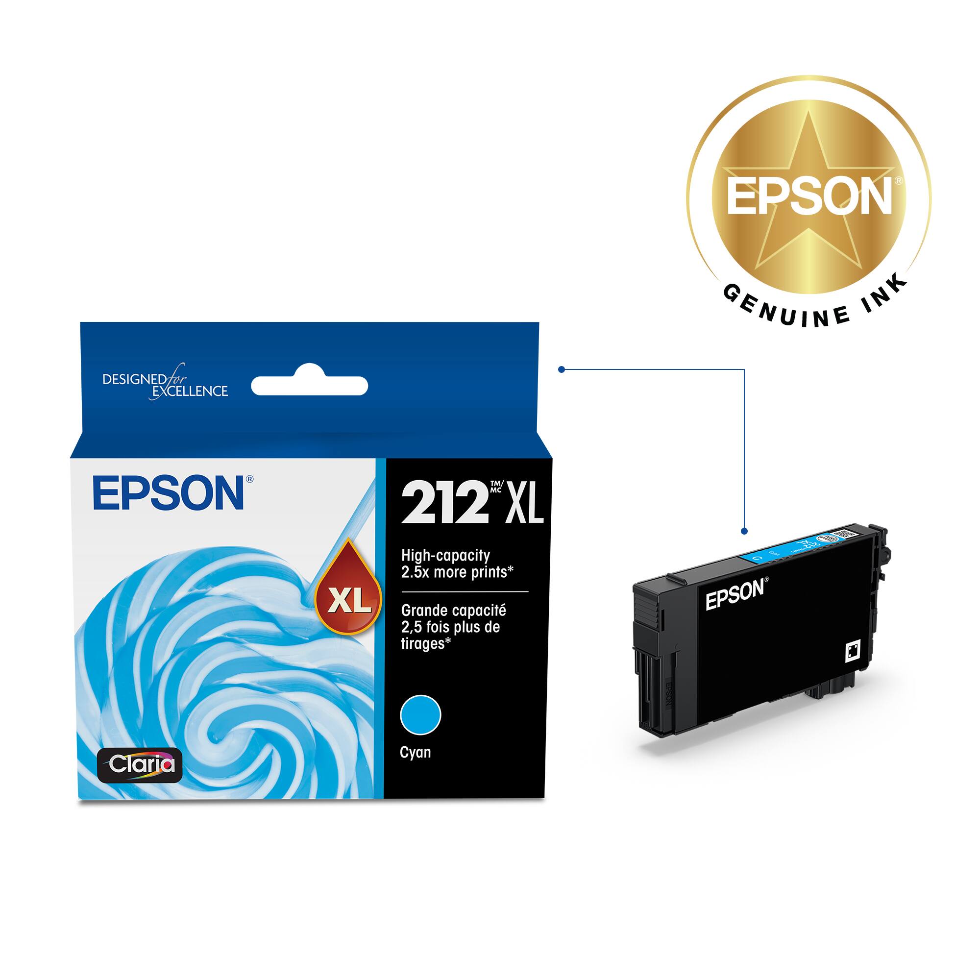 EPSON GENUINE INK DESIGNED EXCELLENCE EPSON IM AC 212 XL High-capacity 2.5x more prints* XL Grande capacit 2,5 fois plus de tirages* EPSON's Claria Cyan