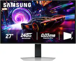 Samsung - 27" Odyssey OLED G8 (G81SF), 4K UHD, 240Hz, 0.03ms, AMD FreeSync Premium Pro, Glare Free, HDR 400 Gaming Monitor - Silver - Front_Zoom