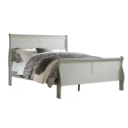 Front. Manhattan Lane - Sleigh Design Twin Size Bed with Rectangular Thin Legs, Silver - Silver.