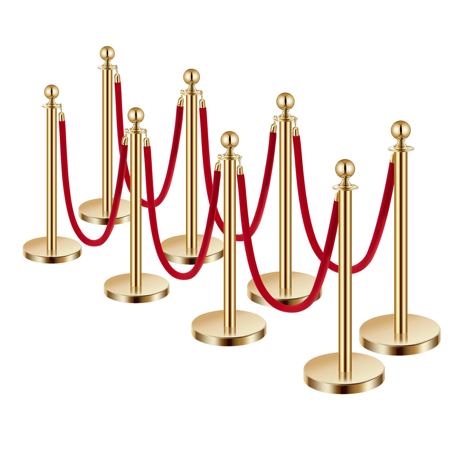 Alt View 5. VEVOR - Stanchions and Velvet Ropes 8Pcs, Hollow Base with Stainless Steel Post, 6 Red Velvet Ropes and Posts - Gold red velvet.