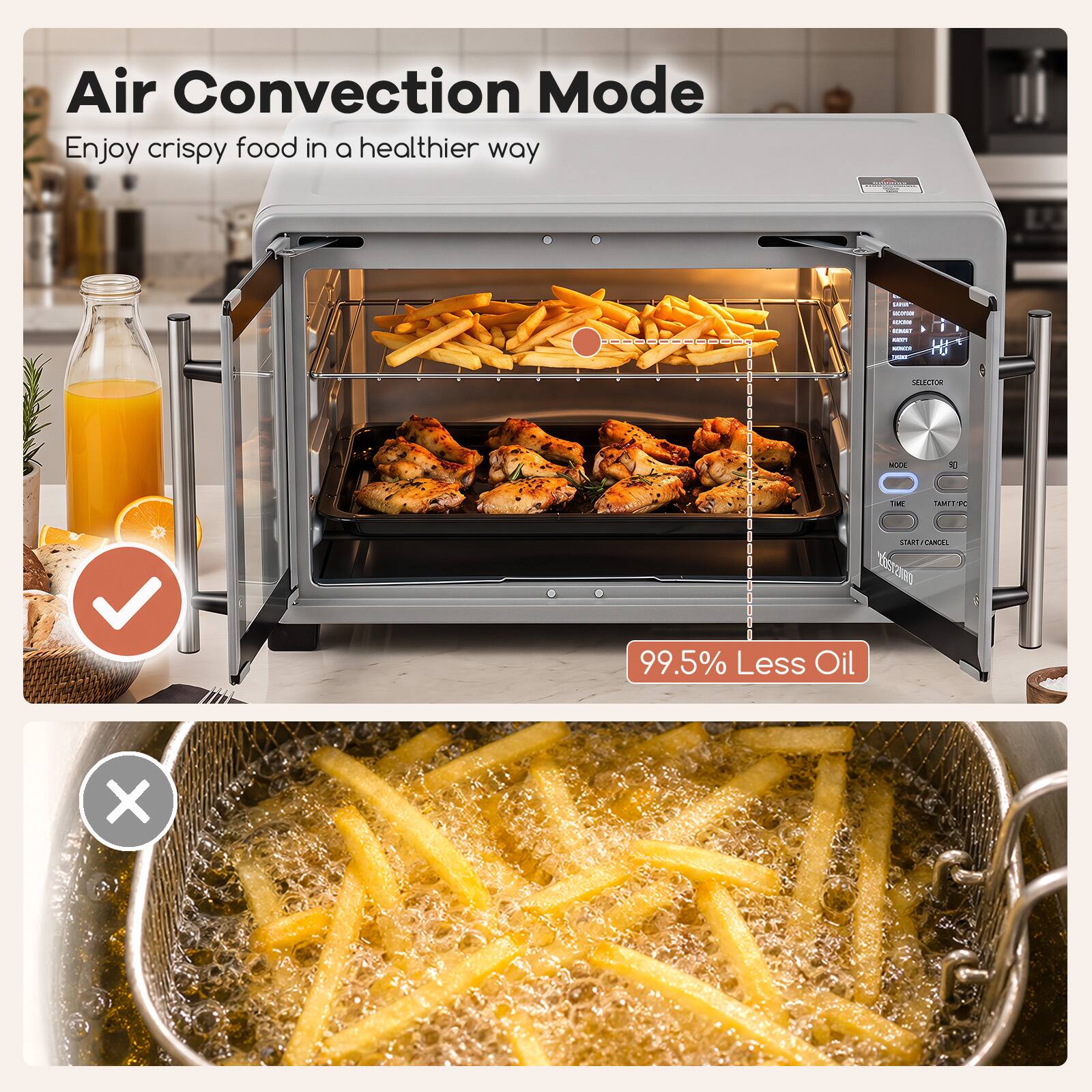 Air Convection Mode  
Enjoy crispy food in a healthier way  

99.5% Less Oil