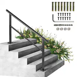 VEVOR - Handrail Outdoor Stairs 47.6 X 35.2 Inch Outdoor Handrail Outdoor Stair Railing Adjustable from 0 to 30 Degrees Handrail - Black