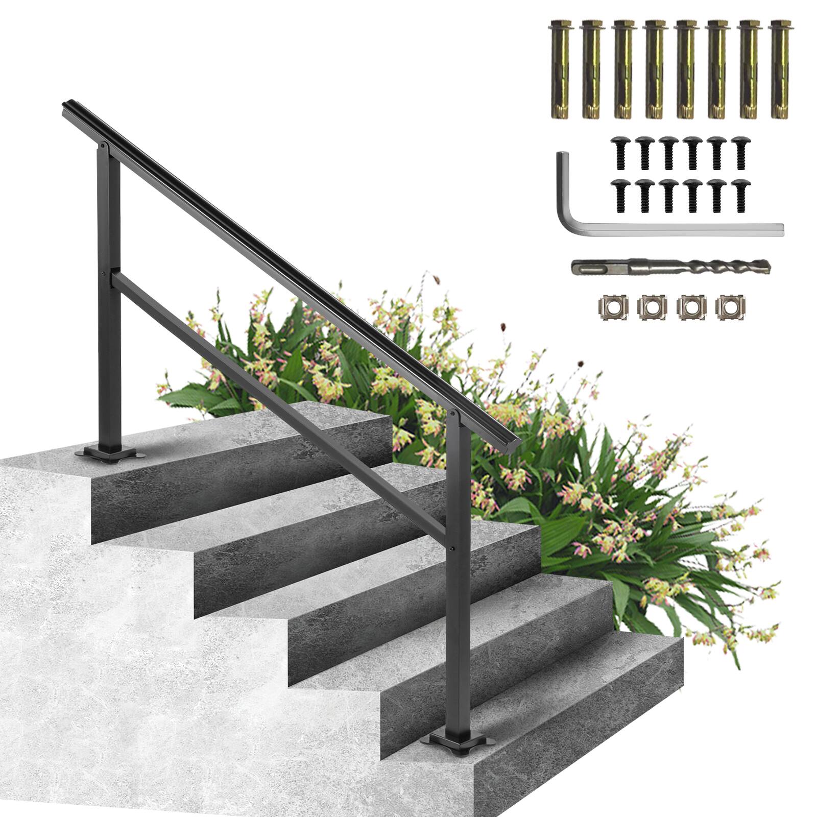 Front. VEVOR - Handrail Outdoor Stairs 47.6 X 35.2 Inch Outdoor Handrail Outdoor Stair Railing Adjustable from 0 to 30 Degrees Handrail - Black.