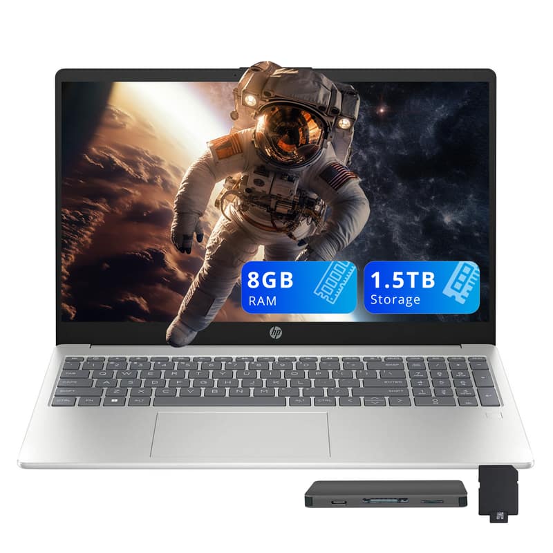 HP - 15.6" FHD Laptop,Intel i3-N305,8GB RAM,512GB SSD+1TB Dock Station,Intel UHD Graphics,Fingerprint Reader,Win 11 - Silver