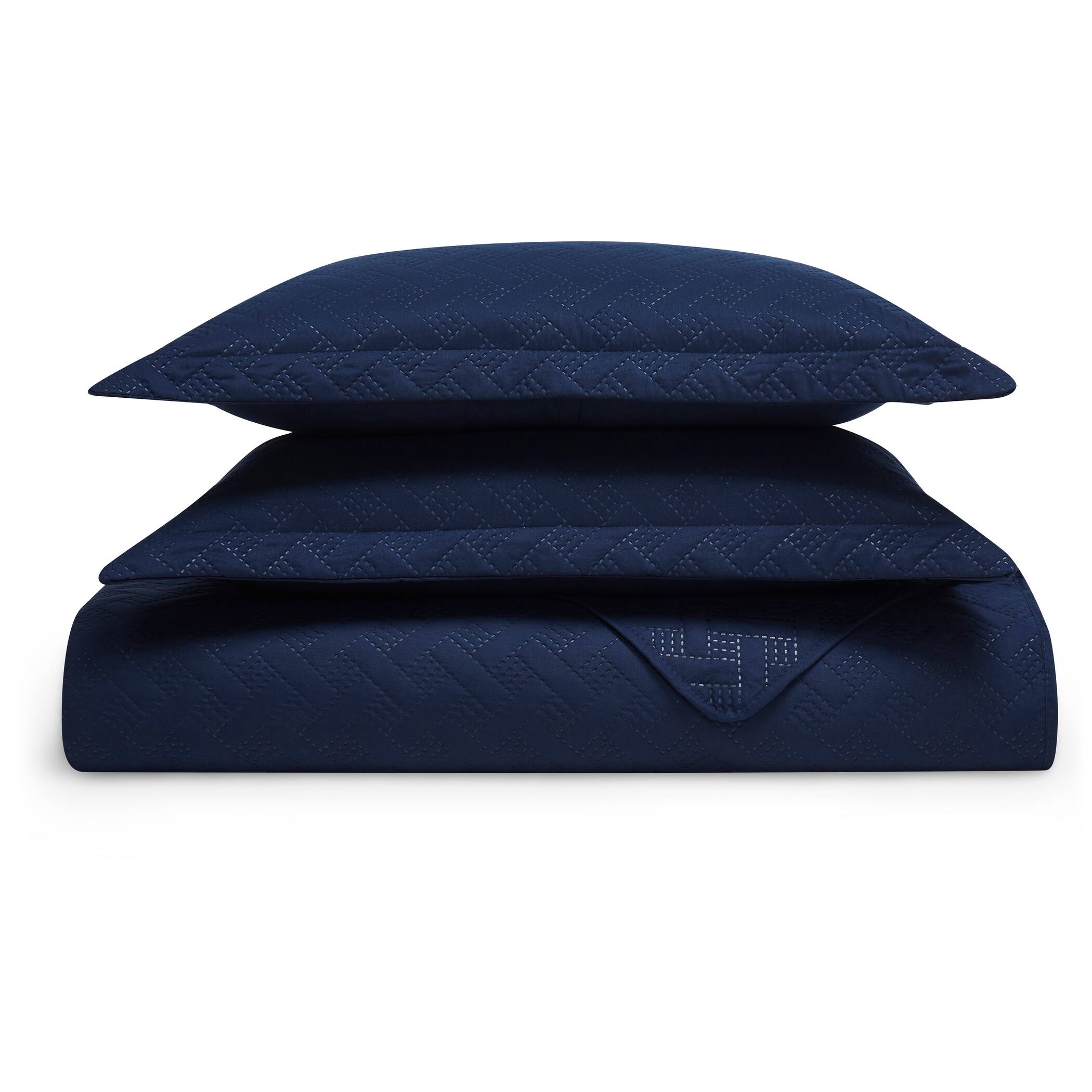 Left. Dan River - Dan River 3 Piece Basket Pinsonic 1 quilt 2 shams - Navy.