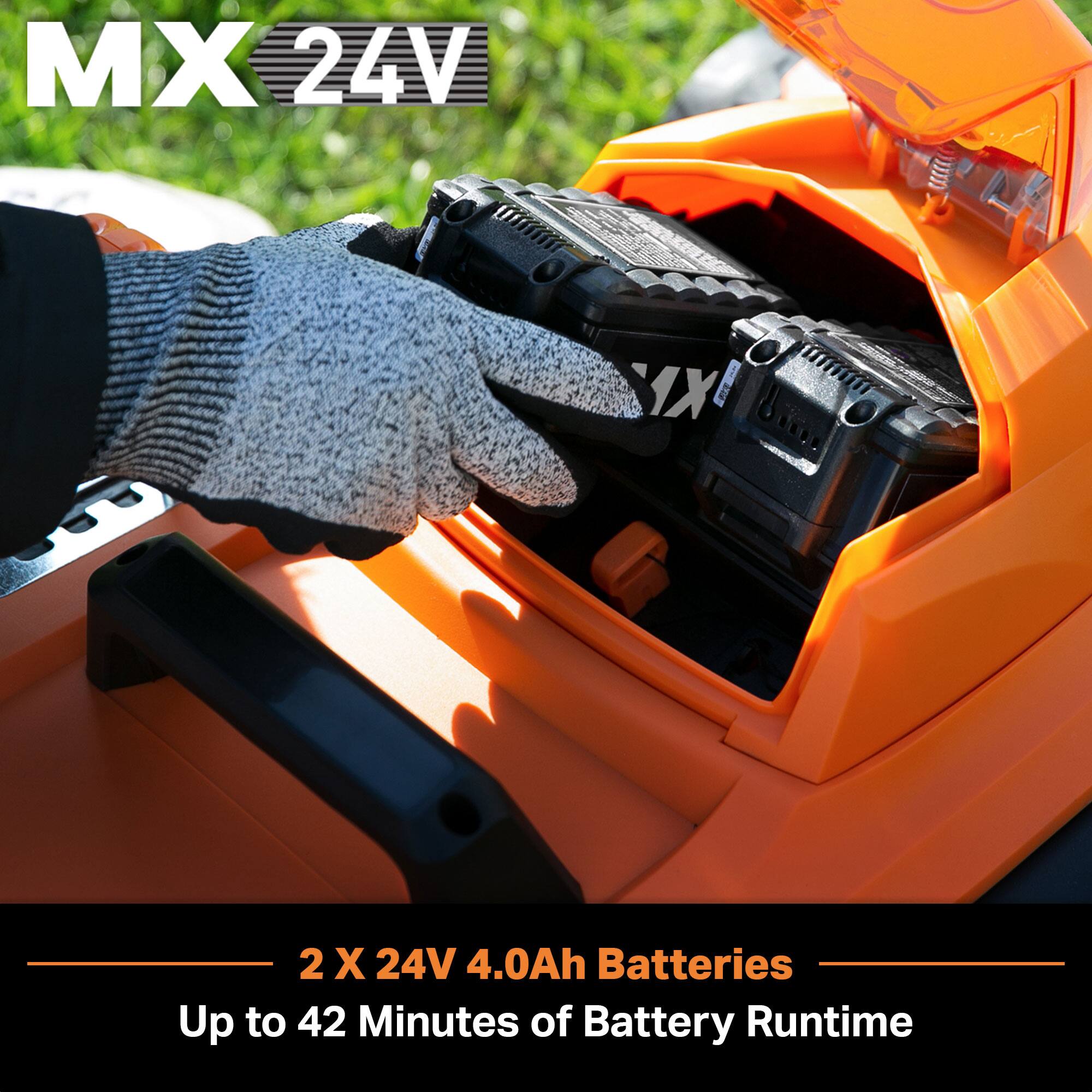 MX 24V

2 X 24V 4.0Ah Batteries
Up to 42 Minutes of Battery Runtime