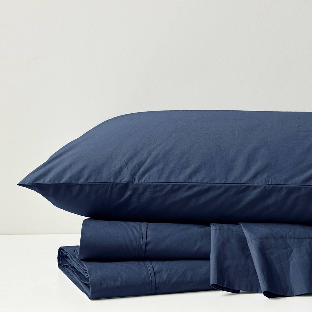 Alt View 2. Gracie Mills - Gracie Mills Clementine 200 Thread Count Year-Round Cotton Percale Sheet Set - Navy.