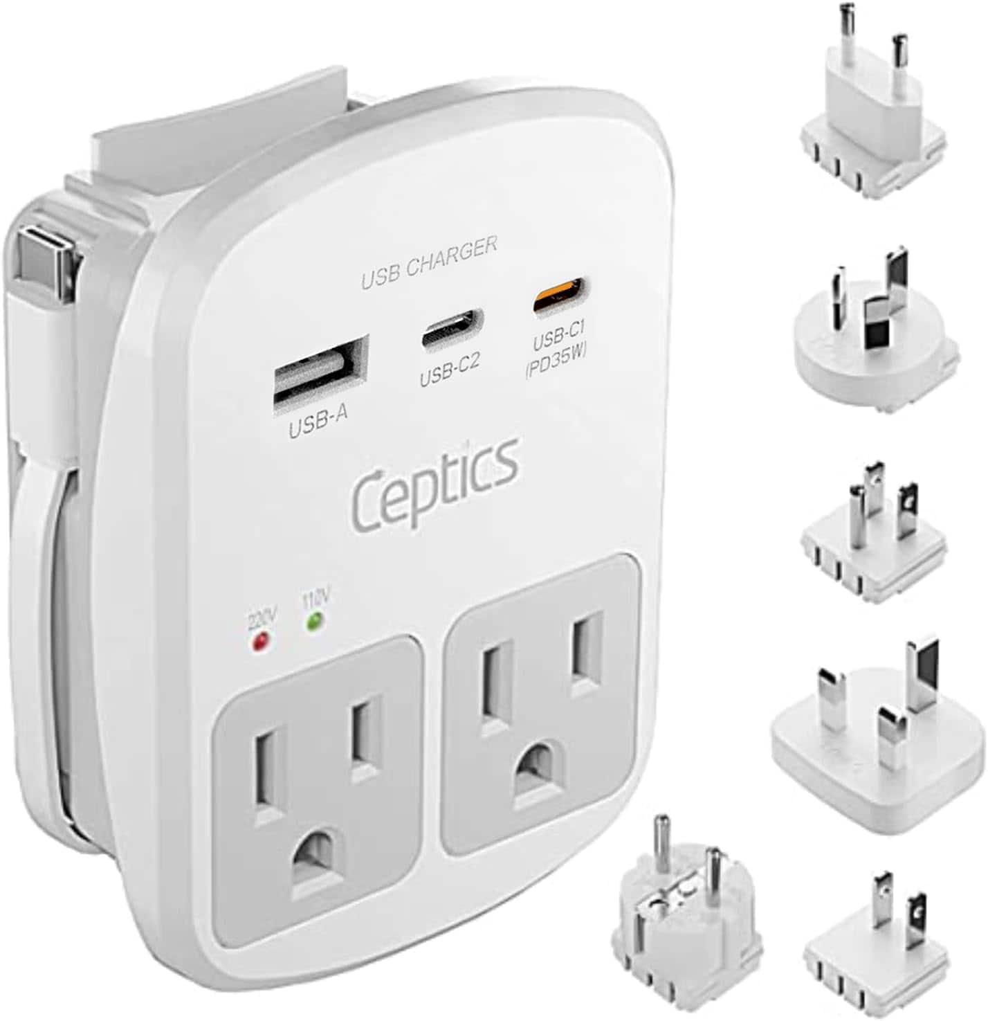 USB CHARGER  
USB-C1 (PD35W)  
USB-C2  
USB-A  

Ceptics  

220V 110V