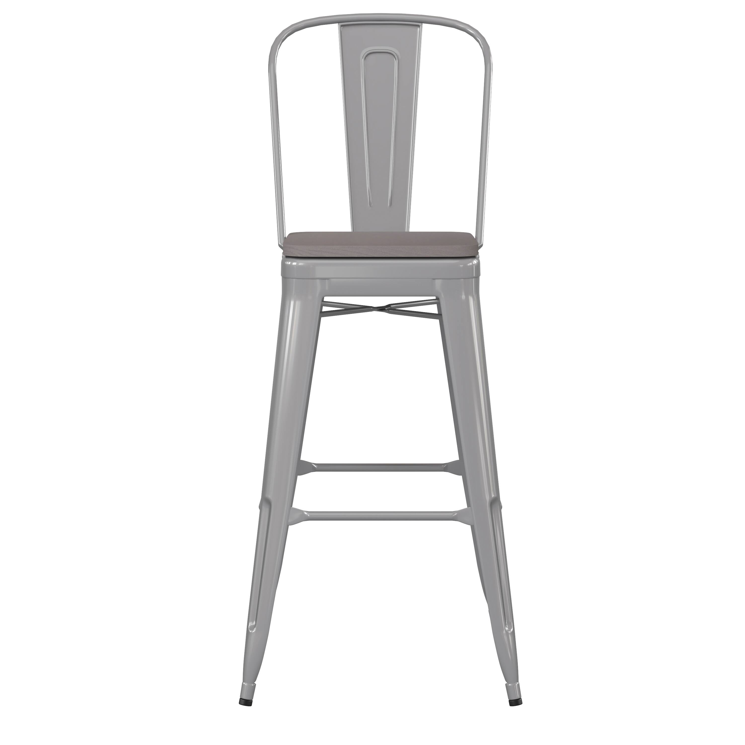 Alt View 10. Emma + Oliver - Kam Metal Indoor-Outdoor Stool with Removable Back and All-Weather Polystyrene Seat - Gray Seat/Silver Frame.