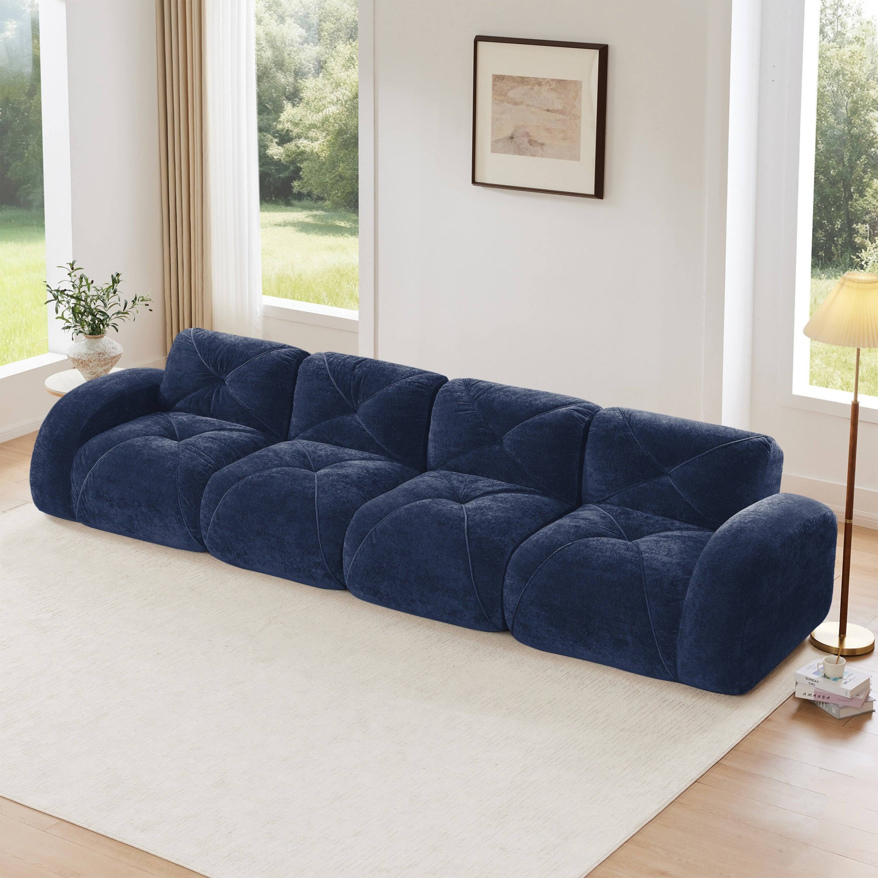 Alt View 3. Boyel Living - 140in Velvet Tufted Sofa 32D High Density Sponge Ergonomic Anti Slip No Assembly Living Room Theater Blue - Blue.