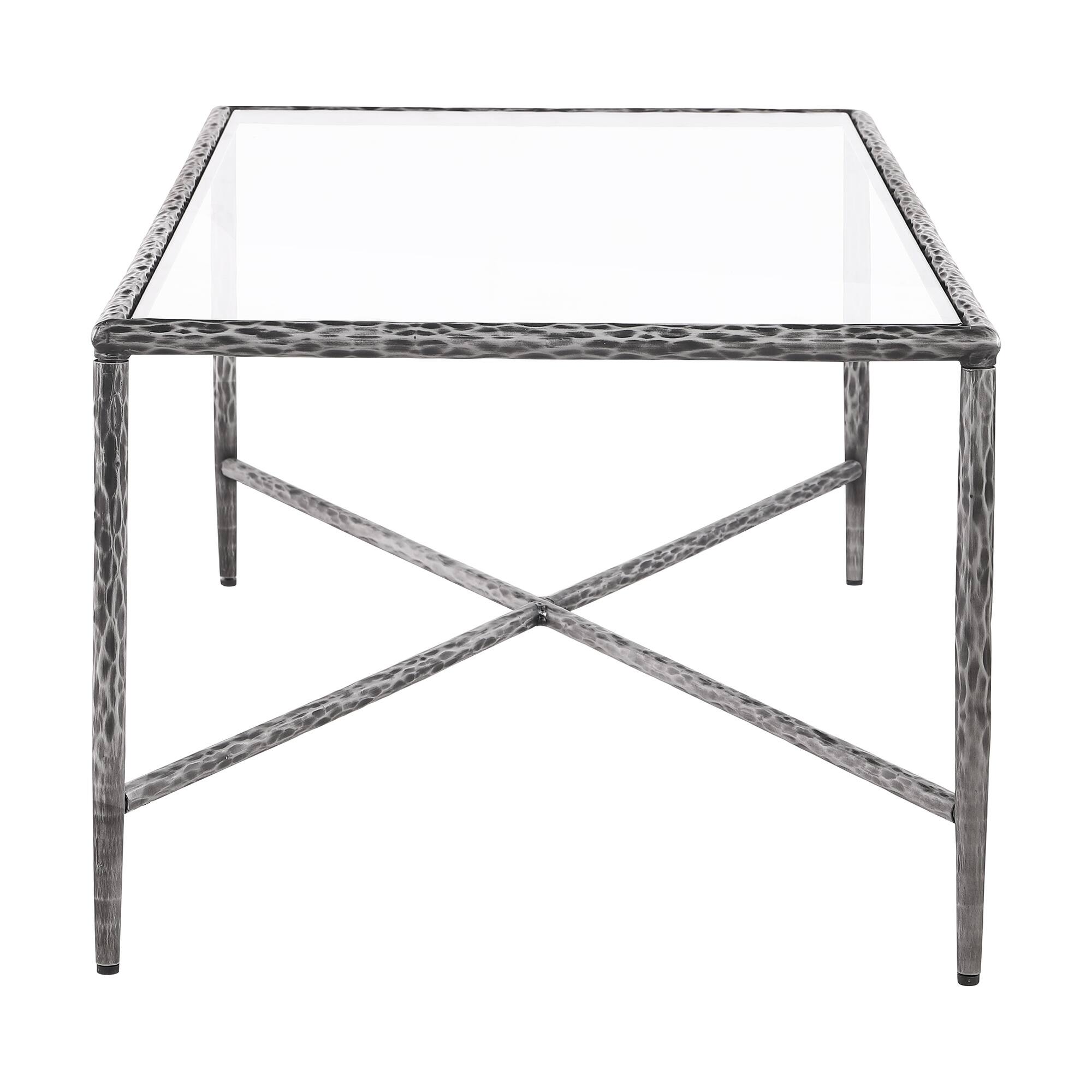 Alt View 1. Boyel Living - Rectangular Hammered Metal Coffee Table with Tempered Glass Top - Gunmetal.