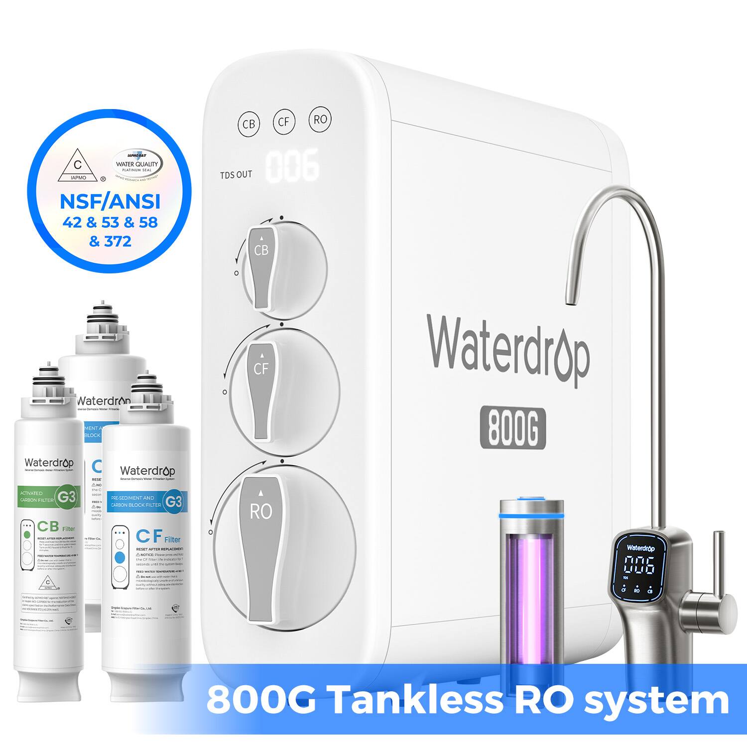 Waterdrop - G3P800 Reverse Osmosis System Extra 2 WD-G3-N1CF+G3-N3CB Water Filters - White price history on PriceWatchPro