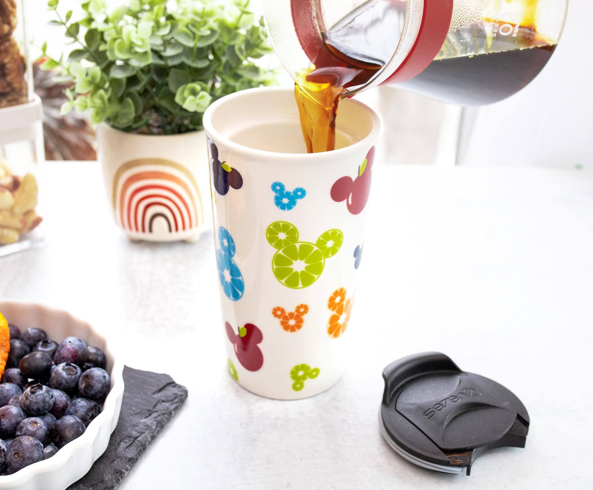 Alt View 2. Disney - Disney Mickey Mouse Fresh Fruit Ceramic Travel Mug With Lid | Holds 10 Ounces - Blue.