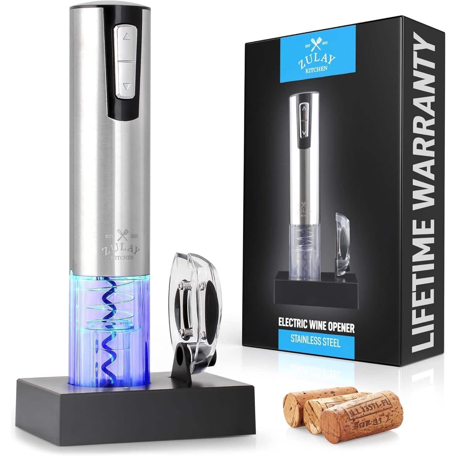 Zulay Kitchen - Rechargeable Electric Wine Opener & Foil Cutter with Charging Base - Silver