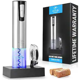 Zulay Kitchen - Rechargeable Electric Wine Opener & Foil Cutter with Charging Base - Silver