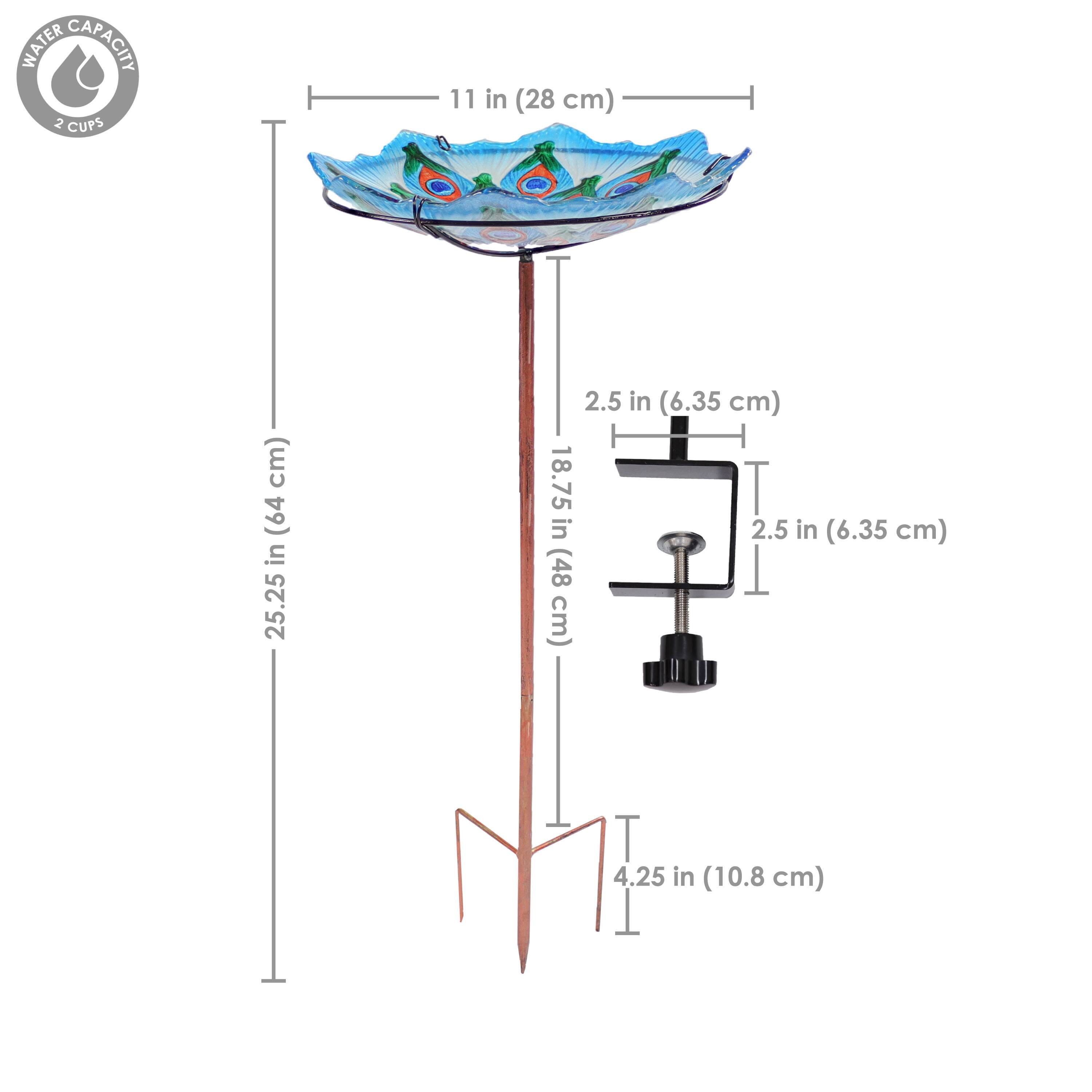 WATER CAPACITY: 2 CUPS

- Height: 25.25 in (64 cm)
- Diameter: 11 in (28 cm)
- Stem Diameter: 2.5 in (6.35 cm)
- Base Diameter: 4.25 in (10.8 cm)
- Stand Height: 18.75 in (48 cm)
- Stand Width: 2.5 in (6.35 cm)
