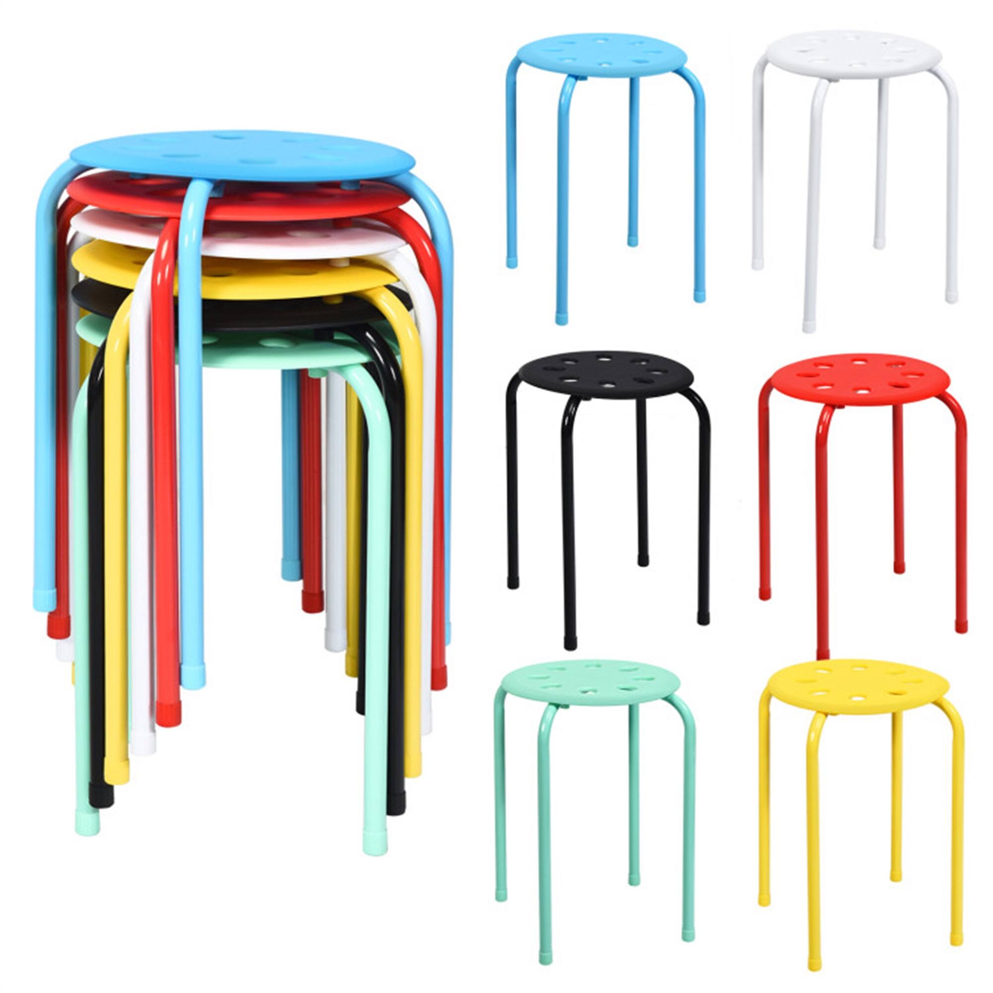 Back. Pefilos - Set of 6 Portable Plastic Stack Stools, Dining Chairs with Stackable Space Saving Design, Multicolor - Multicolor.