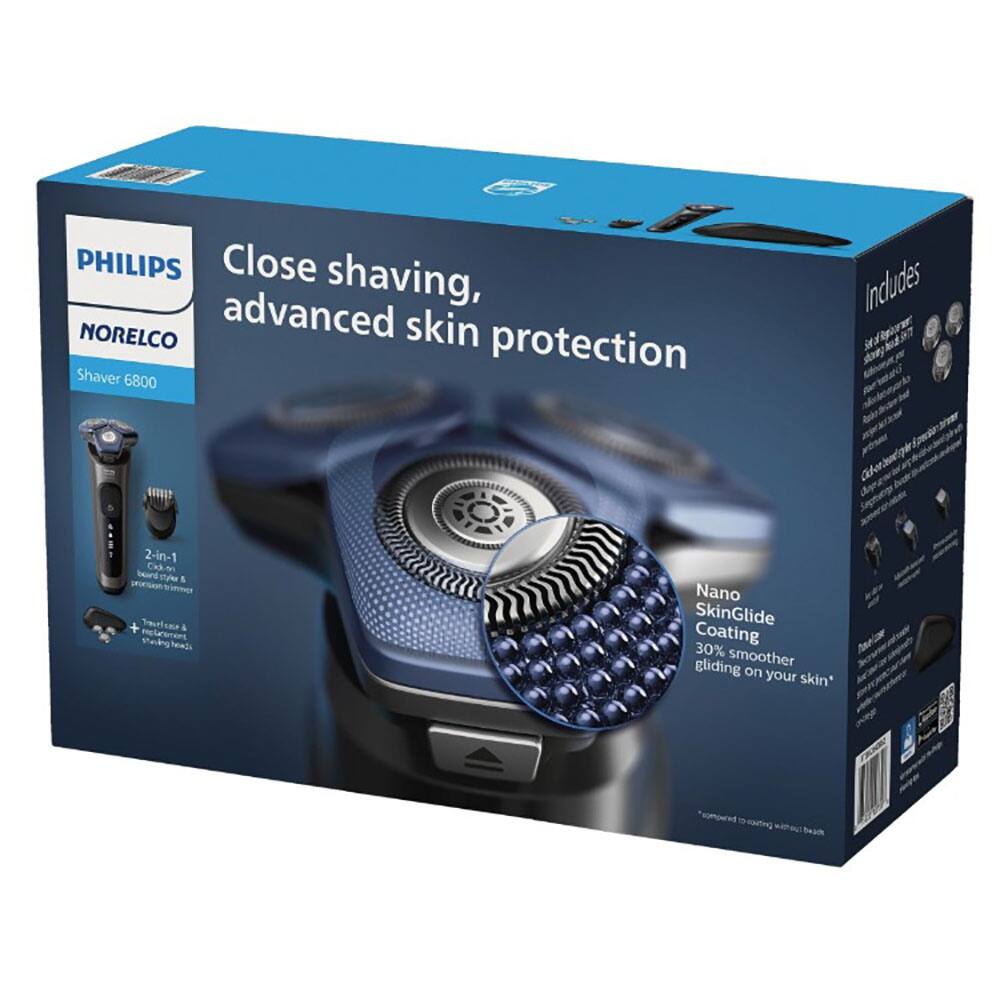 PHILIPS Close shaving, NORELCO advanced skin protection 6800 Includes 2-in-1 Clipper beard trimmer & precision-trimmer + Trimmer & replacement shaving heads Nano SkinGlide Coating 30% smoother gliding on your skin