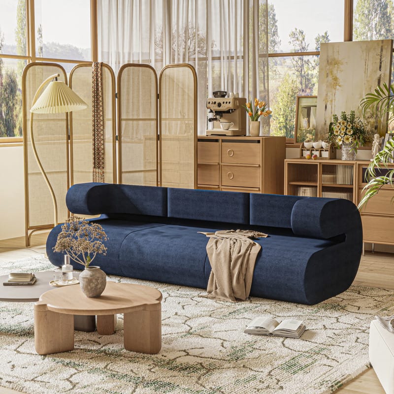 wowmax - Blue Modular Sectional Sofa - L-Shaped Convertible Sleeper Couch for Small Spaces & Guest Rooms - Blue