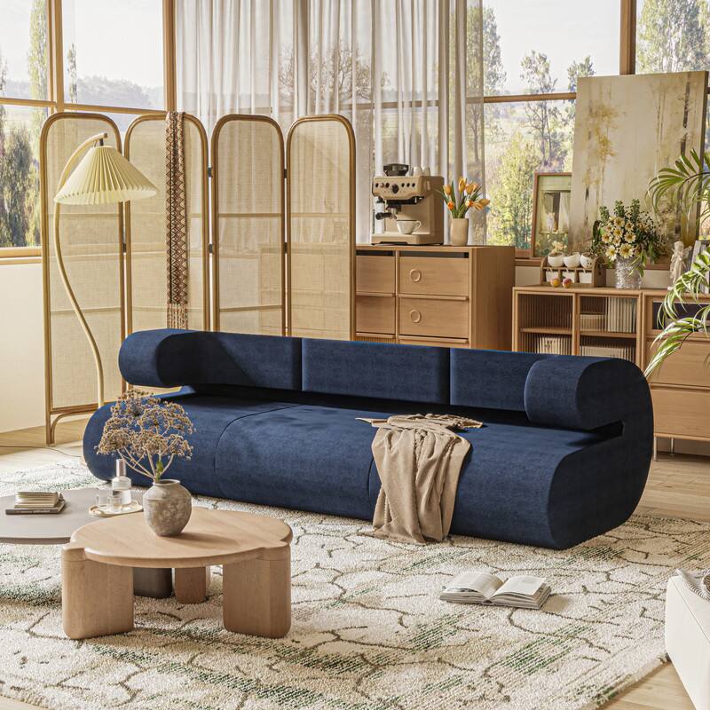 Front. wowmax - Blue Modular Sectional Sofa - L-Shaped Convertible Sleeper Couch for Small Spaces & Guest Rooms - Blue.