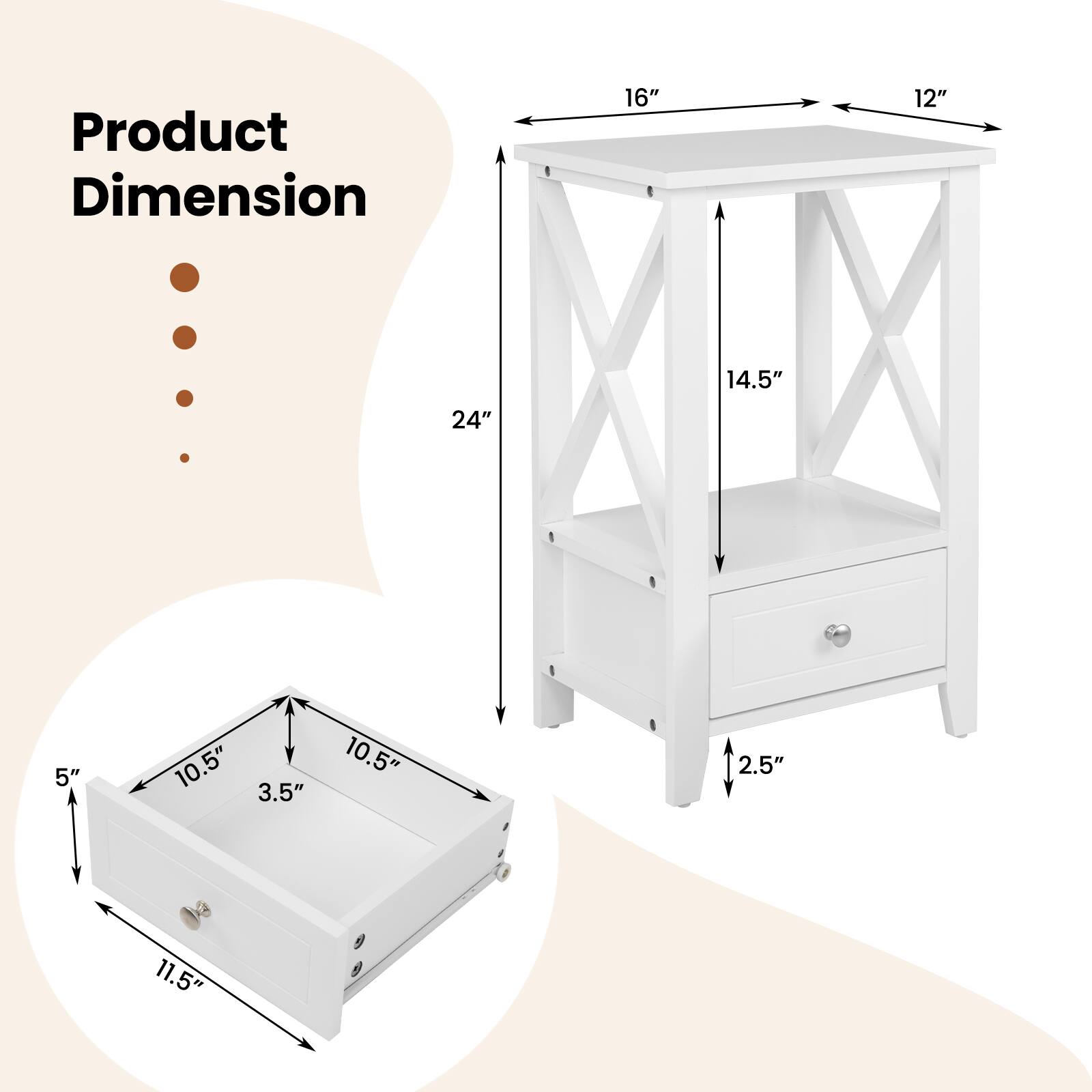 Product Dimension: 24" x 16" x 12" x 14.5" x 2.5" x 11.5" x 10.5" x 10.5" x 5" x 3.5"