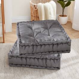 Sweet Home Collection - 20"x20" Oversized Square Tufted Floor Pillow in Faux Velvet Fabric, 2-Pack - Gray