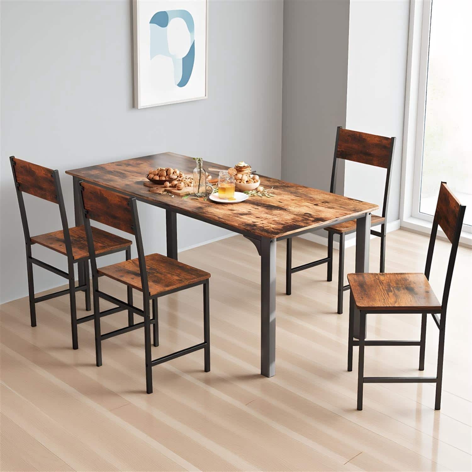 Pefilos - Dining Chair Set of 4, Metal Legs, Slanted Back, No Table Included - Brown