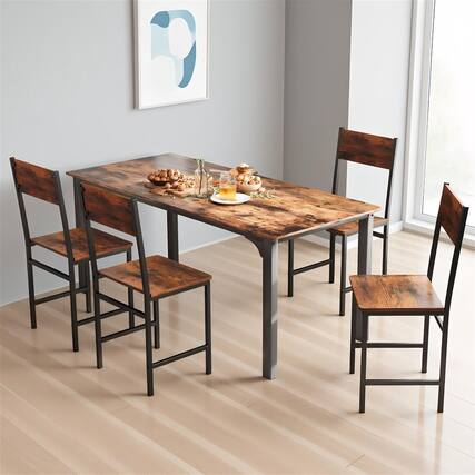 Front. Pefilos - Dining Chair Set of 4, Metal Legs, Slanted Back, No Table Included, Brown - Brown.