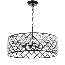 Jonathan Y - Gabrielle 23" Crystal/Metal LED Pendant - Oil-Rubbed Bronze