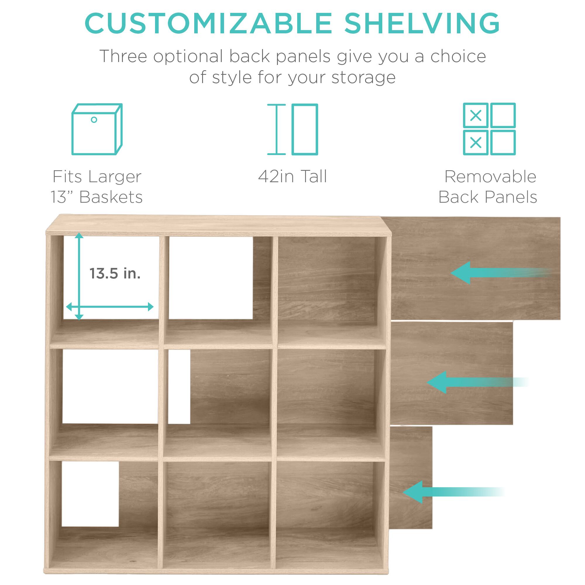 CUSTOMIZABLE SHELVING

Three optional back panels give you a choice of style for your storage.

- Fits Larger 13" Baskets
- 42in Tall
- Removable Back Panels

13.5 in.