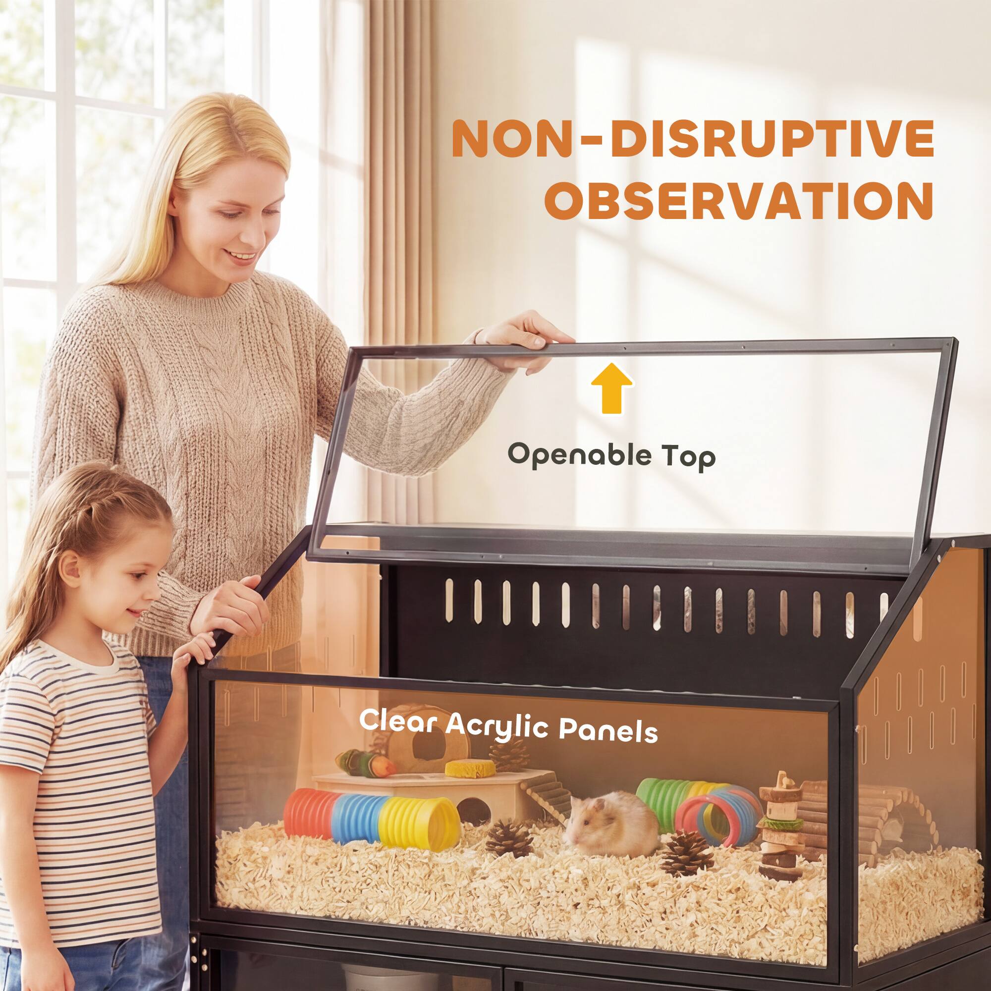 NON-DISRUPTIVE OBSERVATION

Openable Top

Clear Acrylic Panels