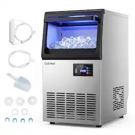Costway - Stainless Steel Ice Maker, Under Counter & Freestanding Ice Making Machine - Black + Silver