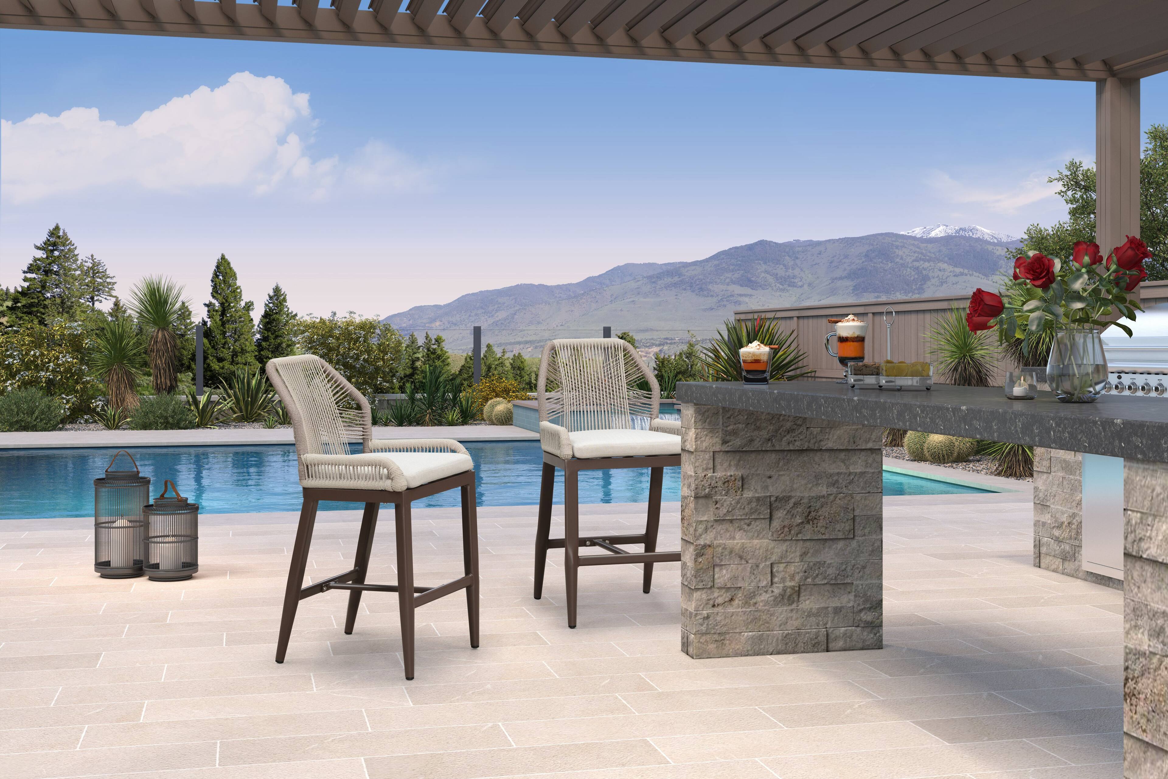 Alt View 2. PURPLE LEAF - Patio Outdoor Bar Stool Counter Height Set of 2 Rattan Chair with Back Modern Aluminum Woven Barstools for Garden Indoor - Coffee-Counter Stool.