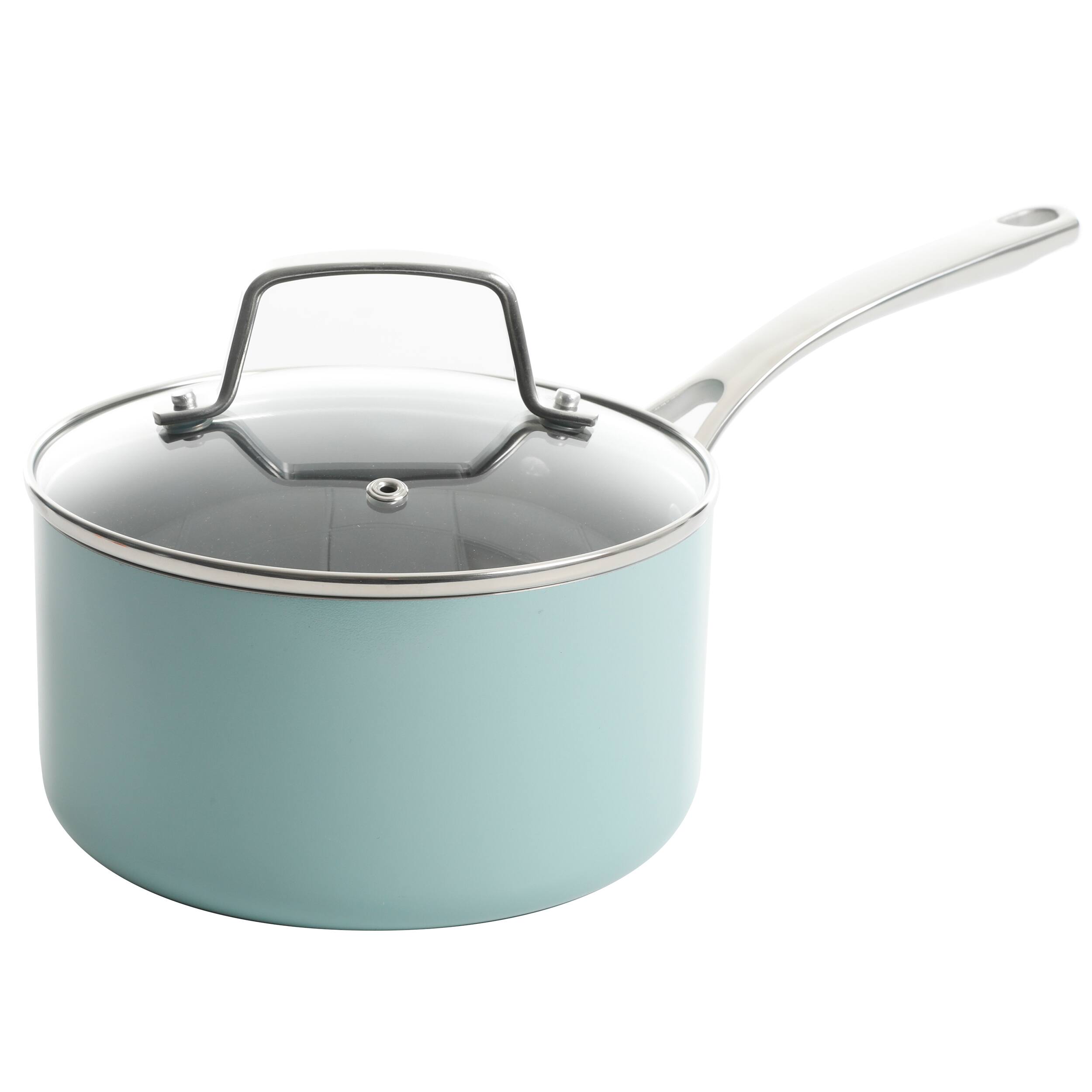 Alt View 3. Martha Stewart - Martha Stewart Lockton 10 Piece Aluminum Nonstick Enamel Cookware Set in Mint with Lids - Mint.