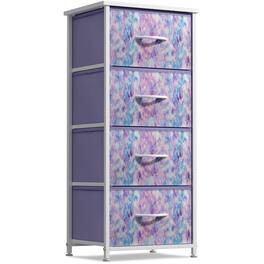 Sorbus - Nightstand with 4 Drawers, Bedside Furniture & Night Stand Dresser with Steel Frame, Wood Top, Fabric Bins - Purple Tie-Dye