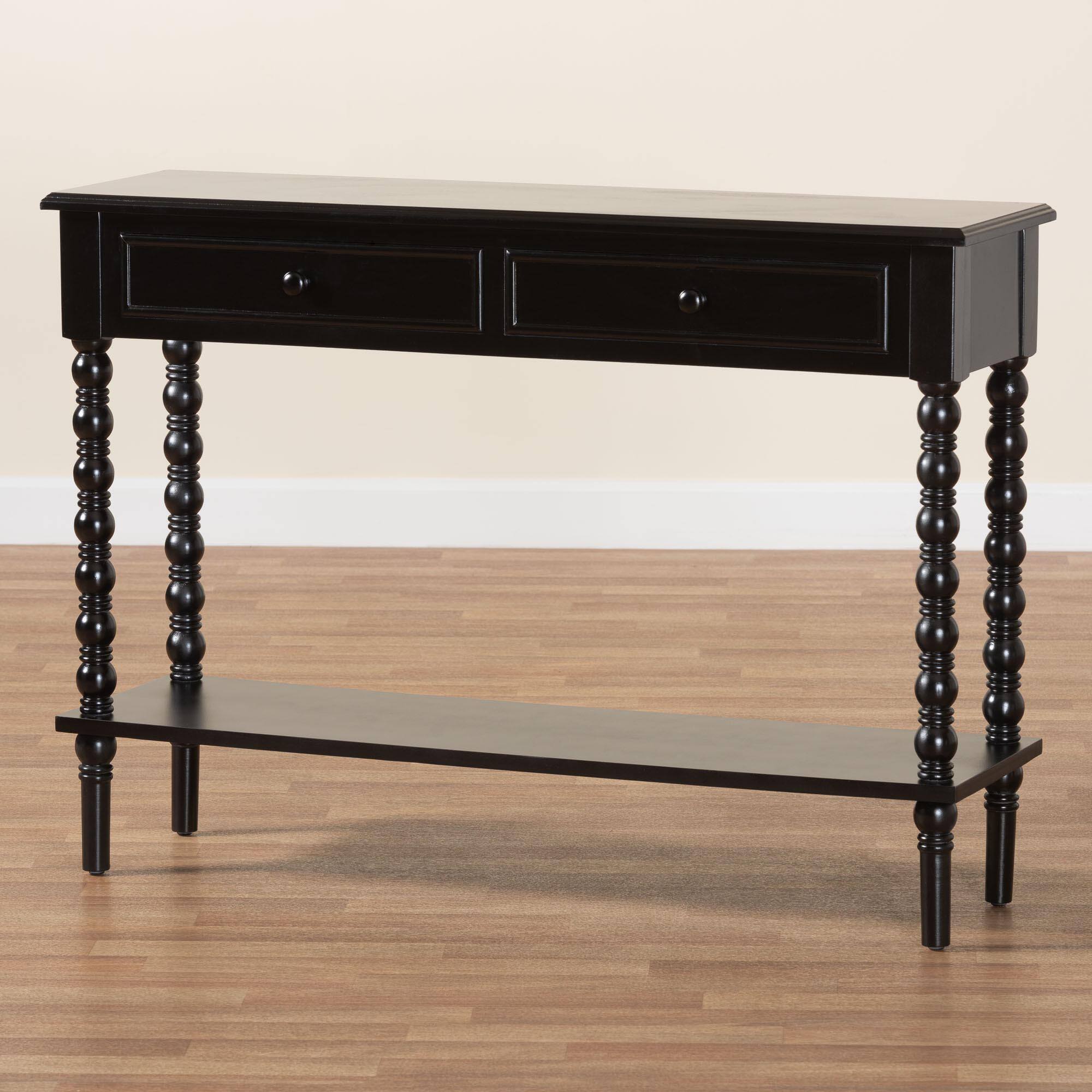 Alt View 6. Baxton Studio - Malinda Classic Wood 2-Drawer Console Table with Spindle Legs - Black.
