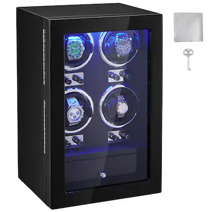 Front. VEVOR - Watch Winder, Watch Winder for 4 Men's and Women's Automatic Watches, with 4 Super Quiet Japanese Mabuchi Motors - Black.