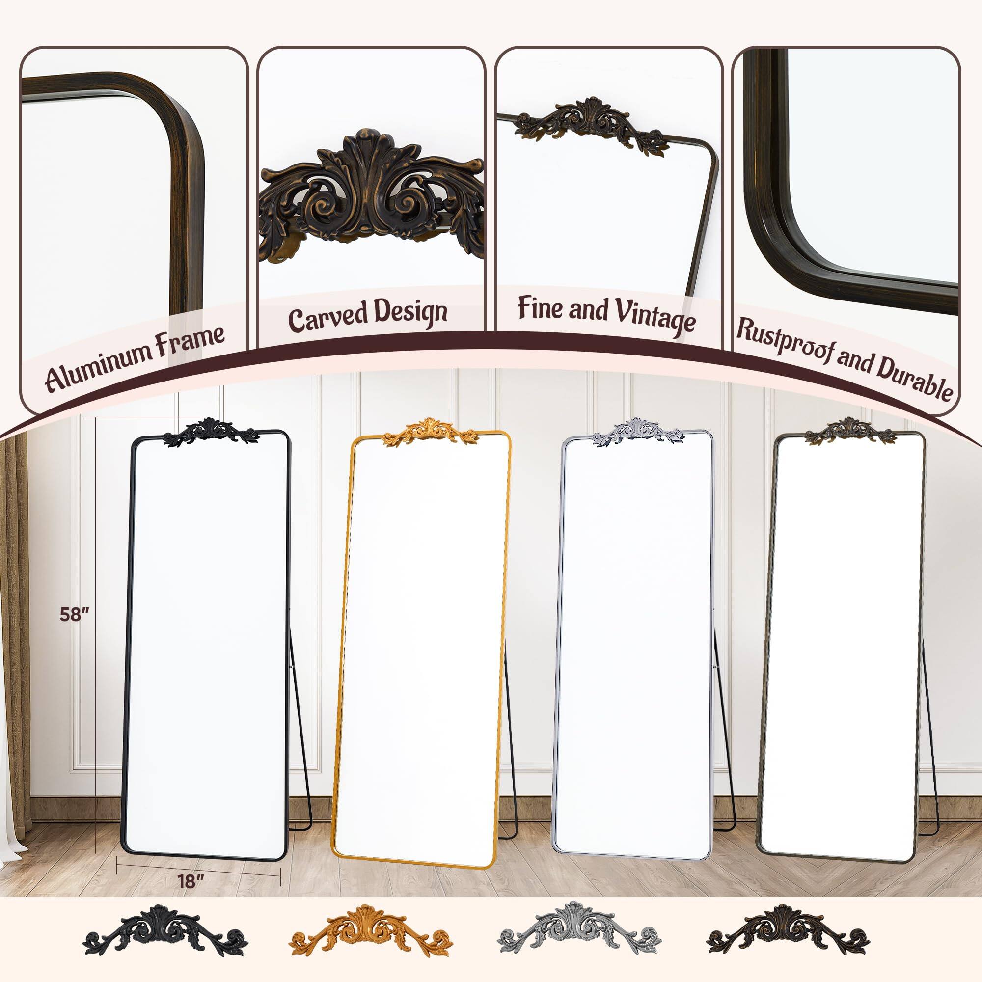 - Aluminum Frame
- Carved Design
- Fine and Vintage
- Rustproof and Durable
- 58" x 18"