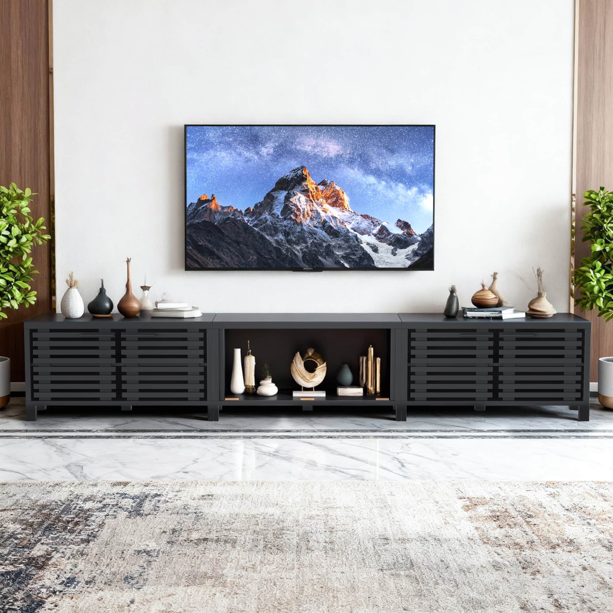 Ihomeadore - 115" Farmhouse 3 Pieces TV Stand Entertainment Center for TVs up to 100'' - Black